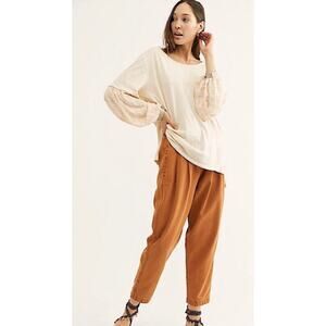 We The Free People Jade Long Sleeve Contrast Print Top S Peach Cream